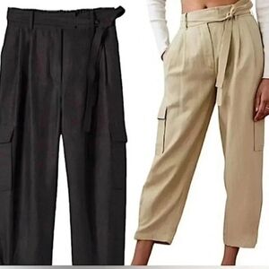 Wilfred Kafka Black Tie Sash Belted Black Cargo Pant Size 6 Linen Blend